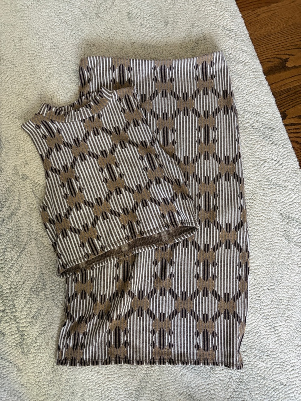 Anthropologie Brown and White Knit Geometric Skirt Set